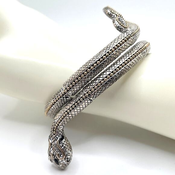 Vintage Jewelry - Vintage Snake Cleopatra Arm Cuff Bracelet Silver Tone with Rhinestone Eyes